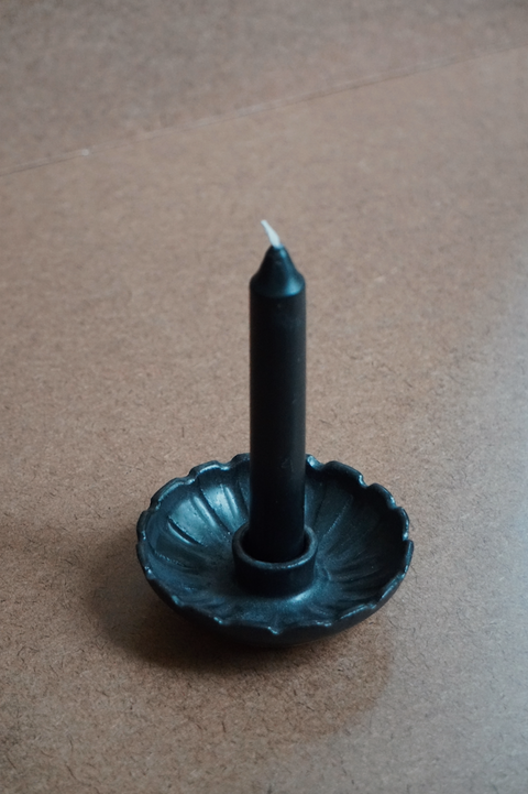 Carved Candle Holder, Matte Black